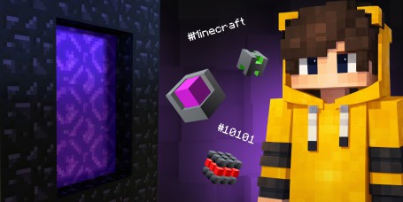 Minecraft — портал и персонаж в жёлтой кепке